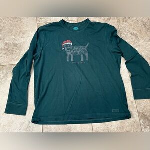 Life Is Good Green Christmas dog Classic Fit Shirt, men's XL